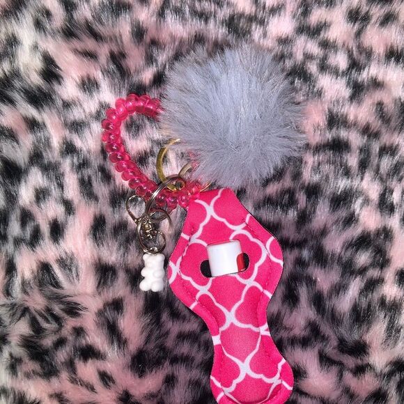 Pretty in Pink Chapstick Holder Keychain Set - Discounted Shipping - Picture 2 of 2